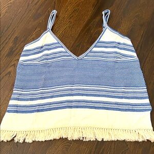 Love me (from Greece) Boho Fringe Tank Top Blue White S